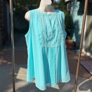 Aqua Sleeveless Blouse with Lace Detail